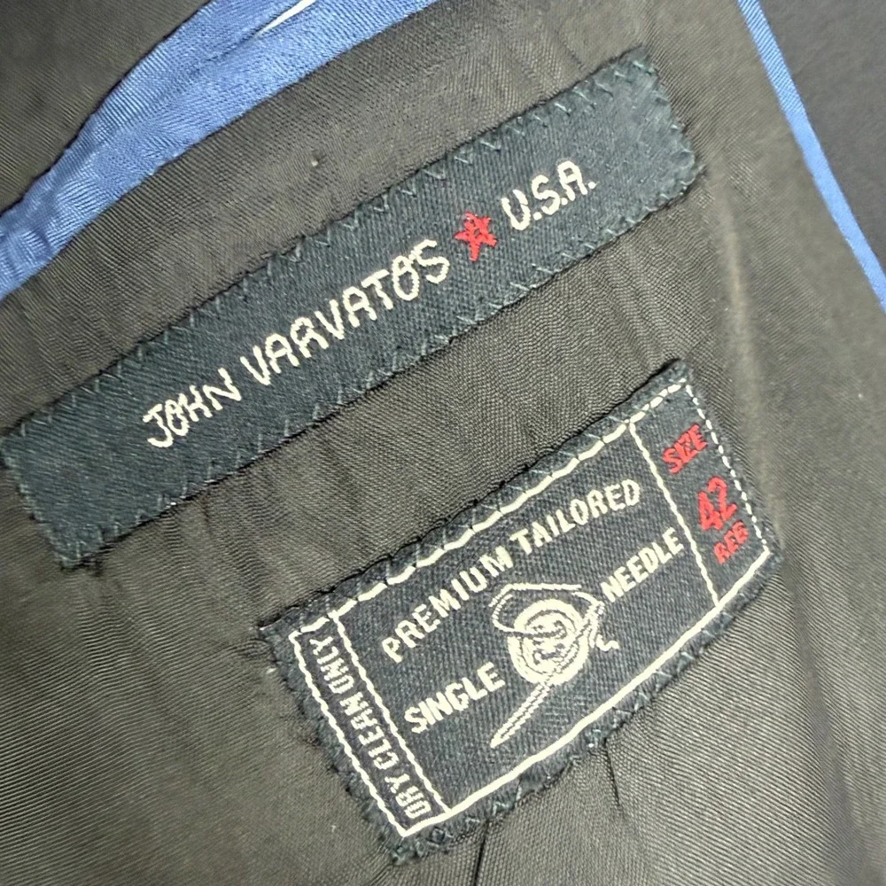 John Varvatos USA Blazer Vest Set Mens 42R Navy 100% Wool 2pc Suit Jacket 12994